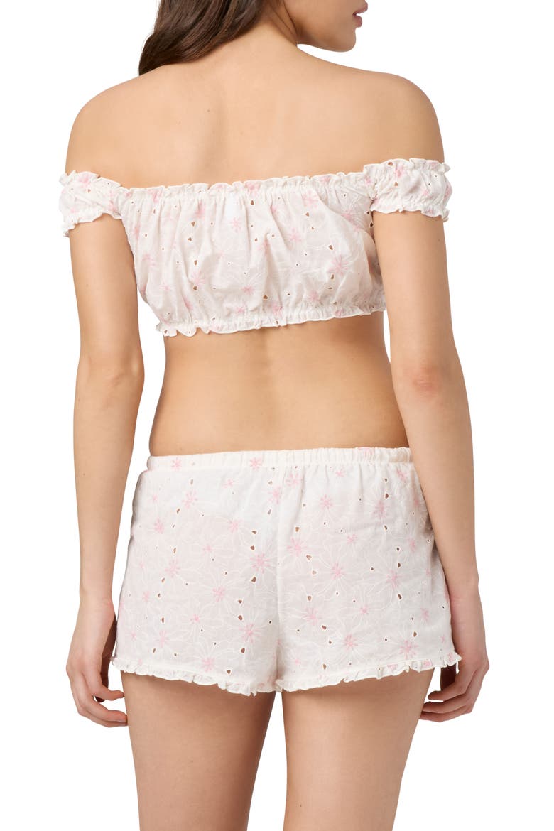 Embroidered Eyelet Off the Shoulder Crop Top, Alternate, color, JET STREAM PINK