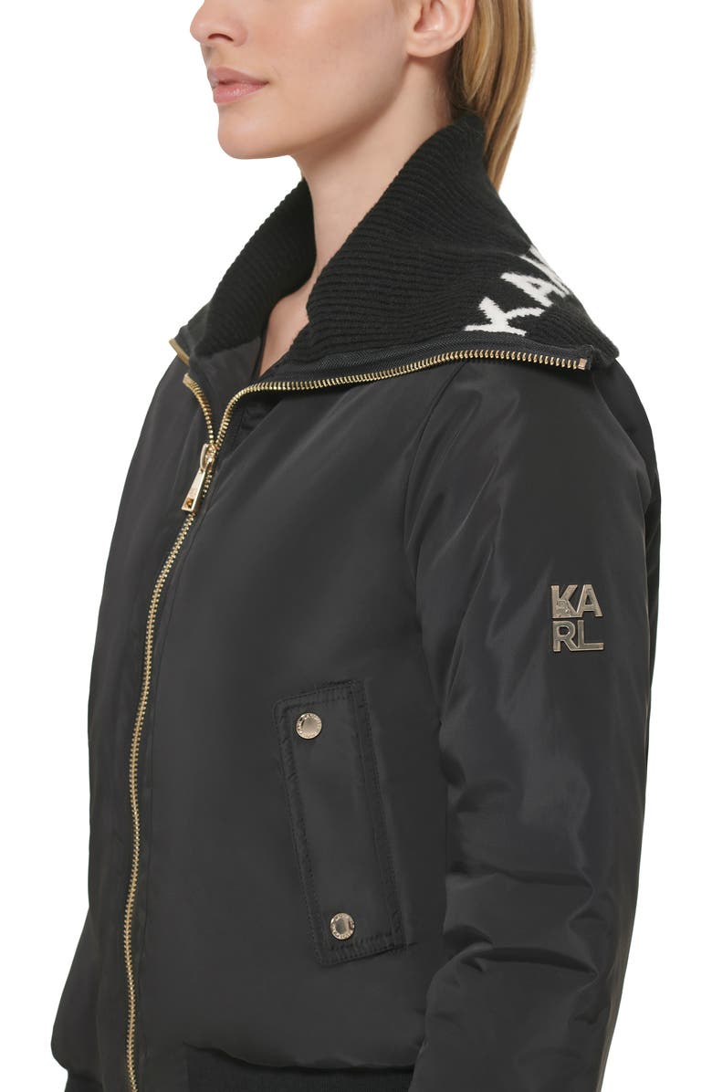KARL LAGERFELD PARIS Water Resistant Knit Logo Collar Bomber Jacket, Alternate, color,