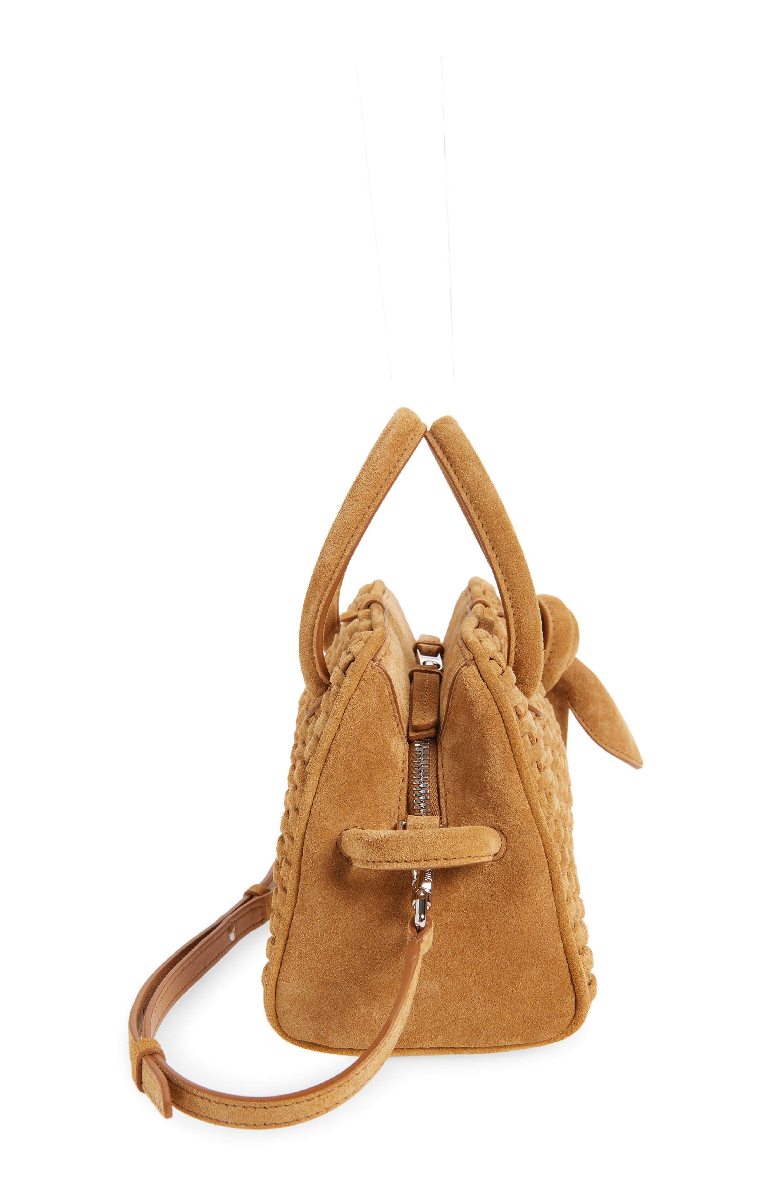 Jacquemus Le Petit Turismo Woven Suede Bowling Bag, Alternate, color, Camel 830