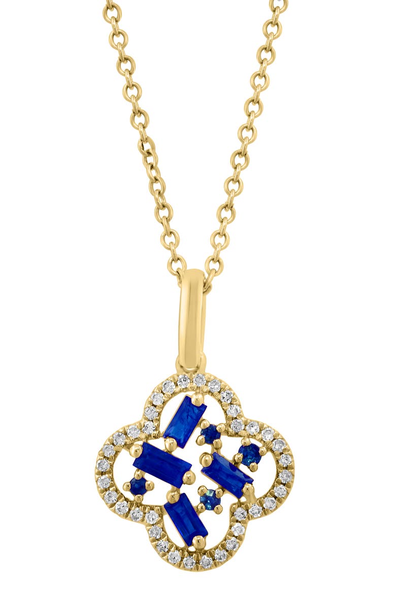 Sapphire & Diamond Clover Pendant Necklace, Main, color, BLUE