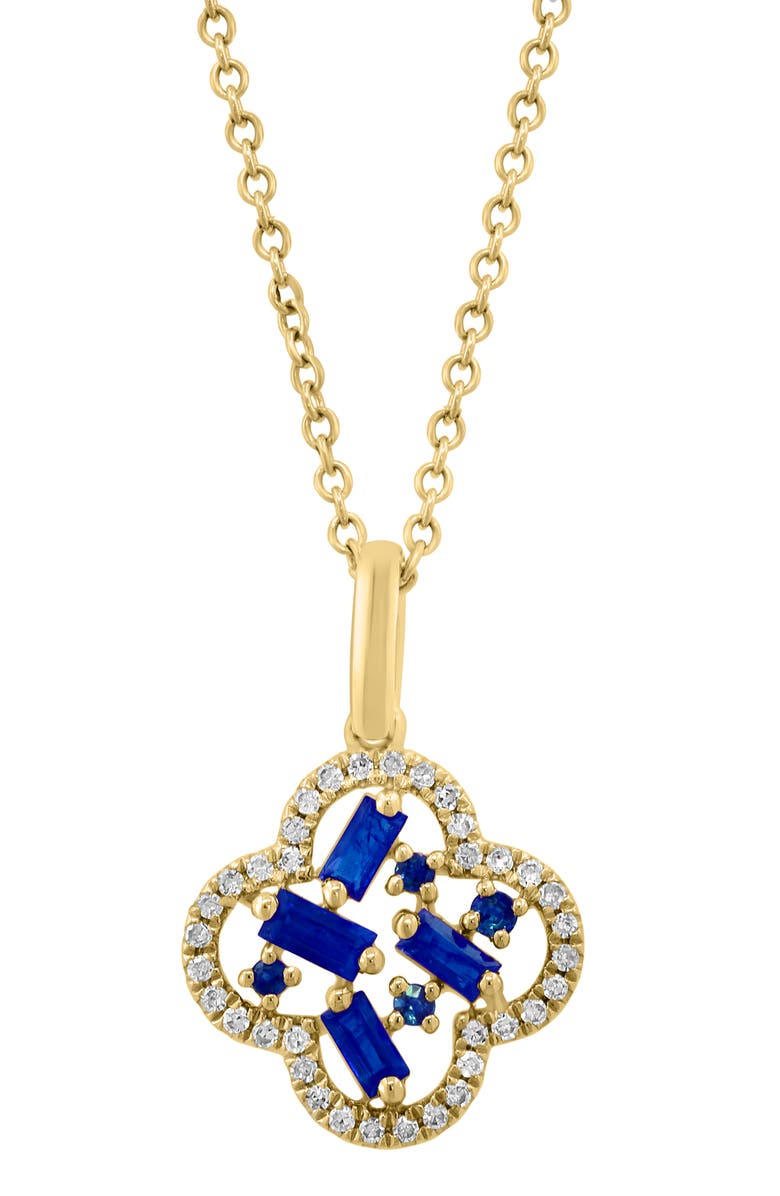 EFFY Sapphire & Diamond Clover Pendant Necklace, Main, color, Blue