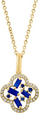 EFFY Sapphire & Diamond Clover Pendant Necklace