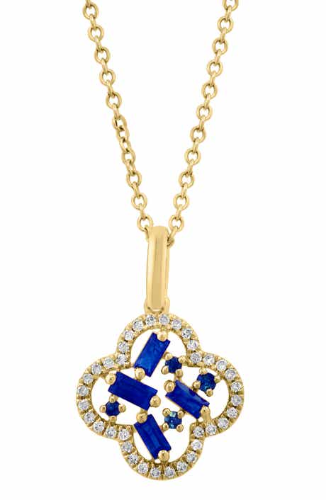 EFFY Sapphire & Diamond Clover Pendant Necklace