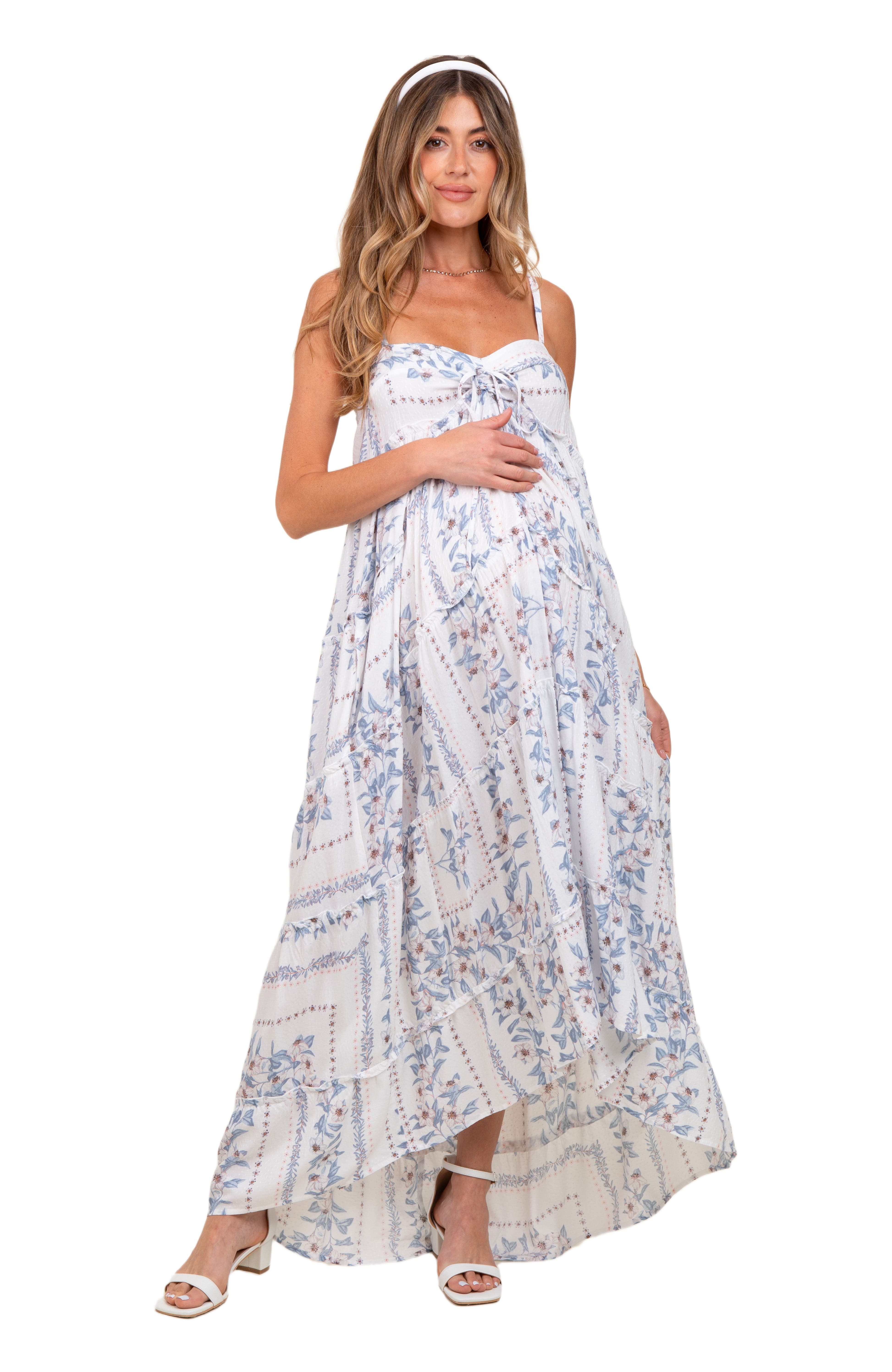 Hi-Lo Spaghetti Strap Patchwork Ruffle Maxi Dress