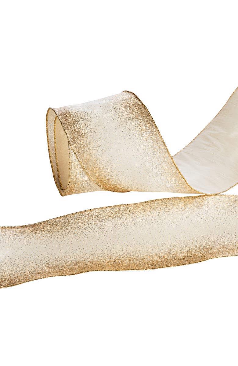 Balsam Hill Ivory Ombre Gold Glitter Ribbon, Main, color, Ivory