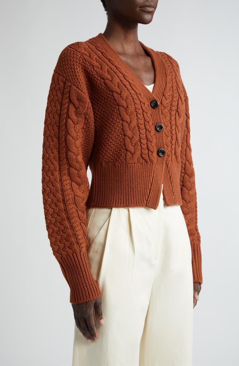 Emilia Wickstead Jacks Cable Knit Wool V-Neck Cardigan, Alternate, color, 
