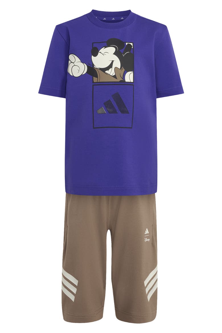 x Disney Kids' Mickey Mouse Graphic T-Shirt & Shorts Set, Main, color, PURE PURPLE/ OFF WHITE