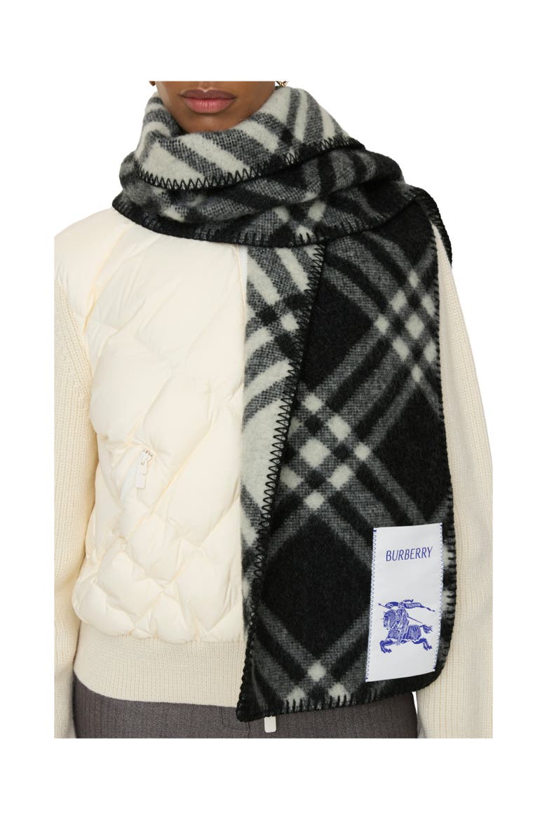 Check Wool Scarf, Alternate, color, Black