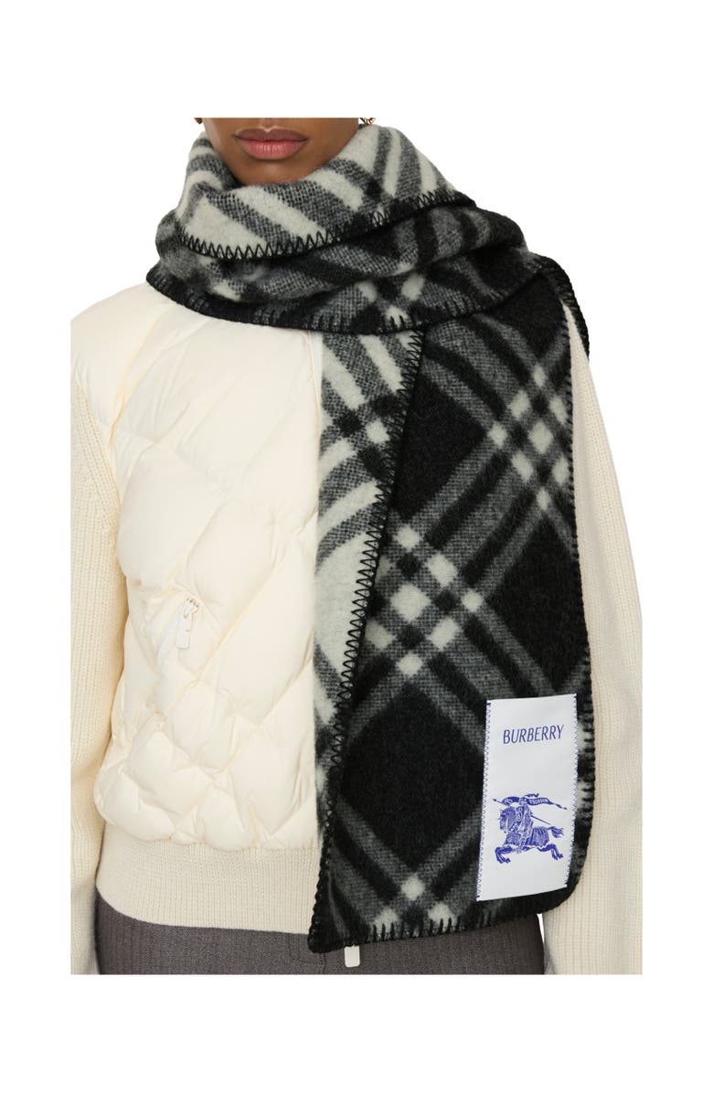 Burberry Check Wool Scarf, Alternate, color, Black