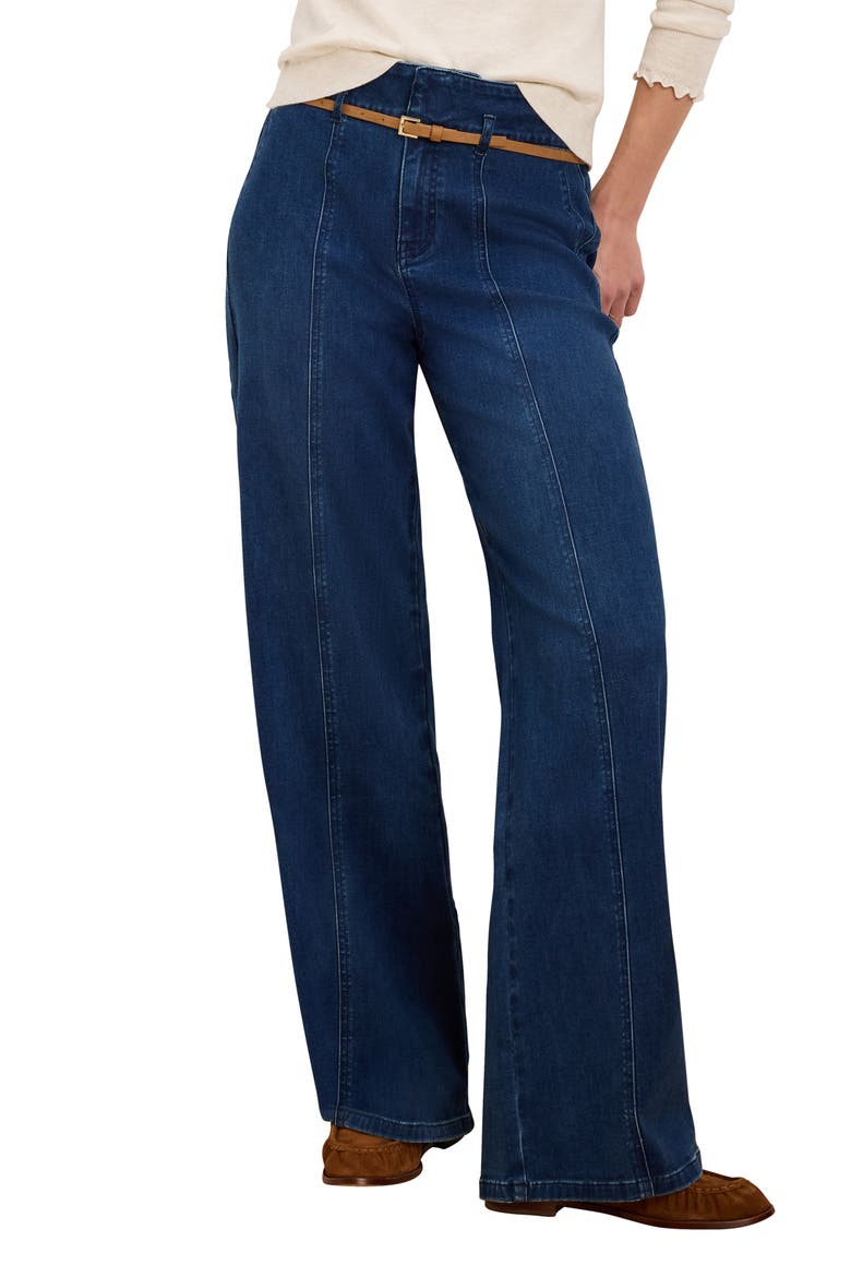Weekend High Waist Belted Wide Leg Jeans, Main, color, HARBOR