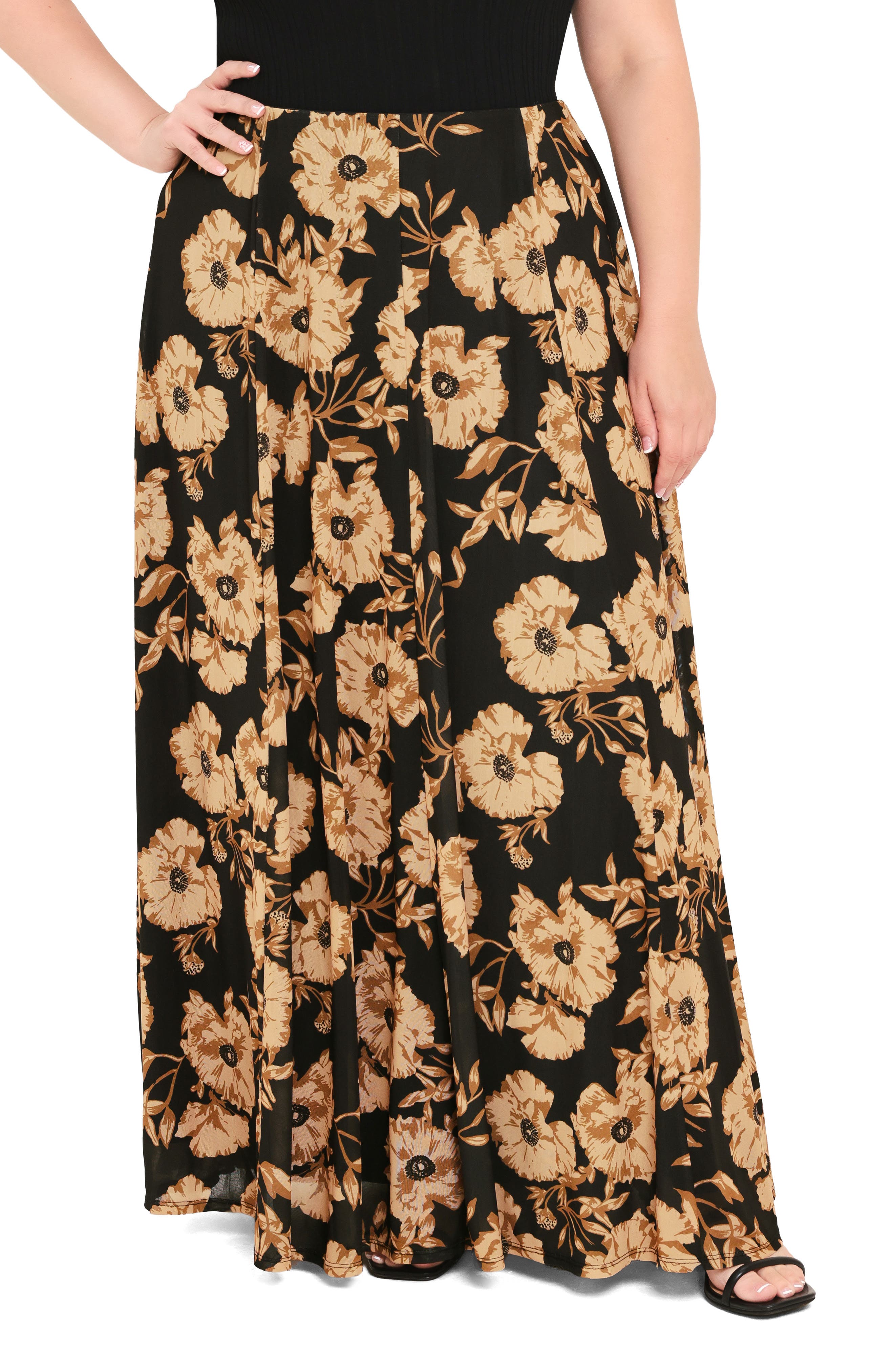 Floral Mesh Maxi Skirt