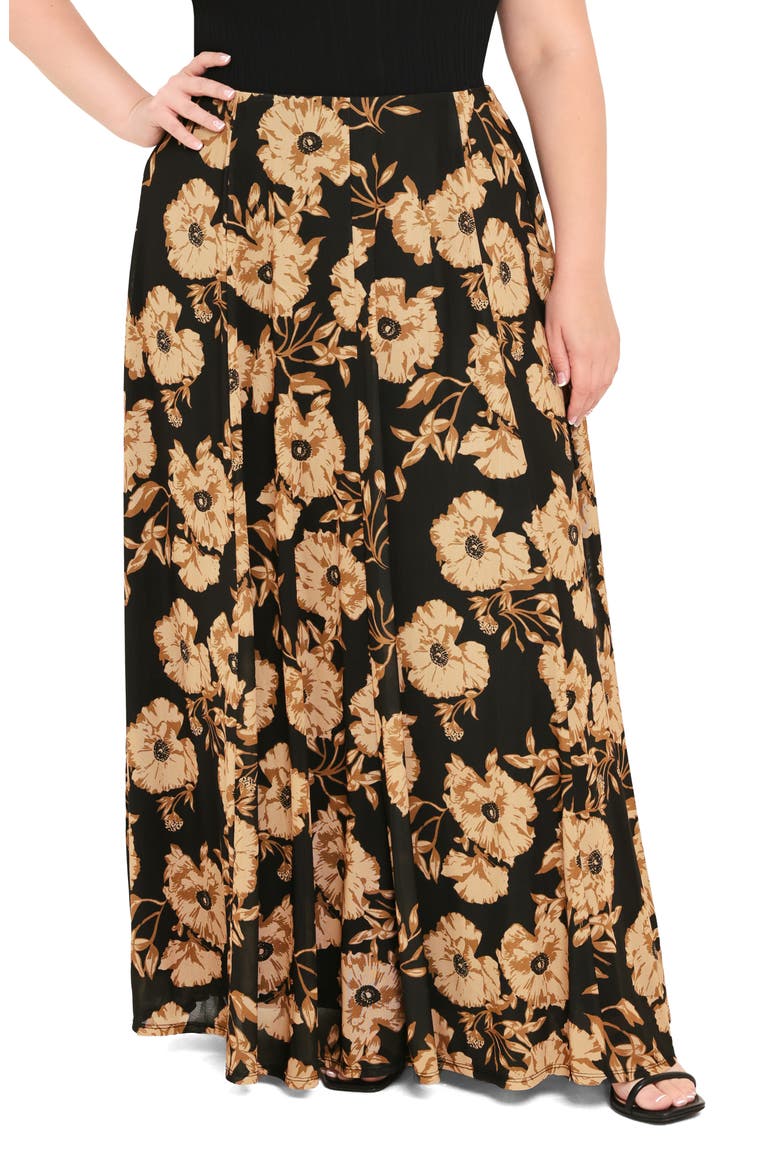 Floral Mesh Maxi Skirt, Main, color, BLACK