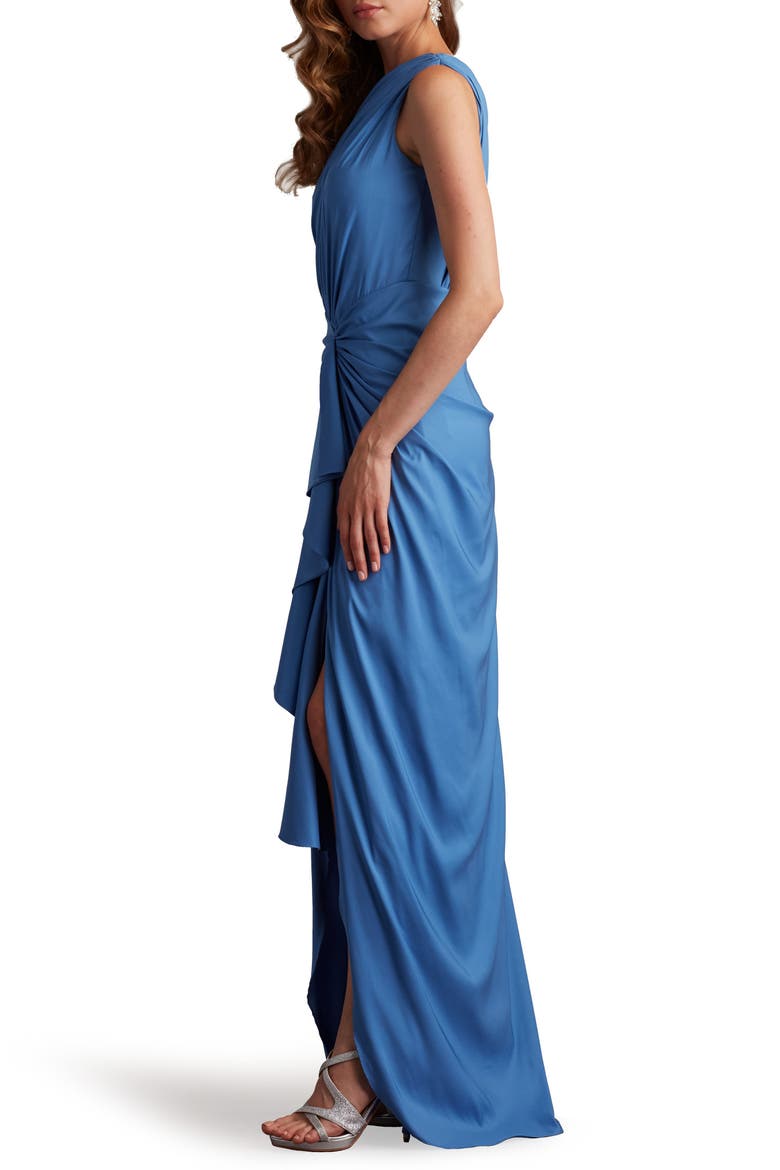 One-Shoulder Side Ruffle Gown, Alternate, color, CADET BLUE