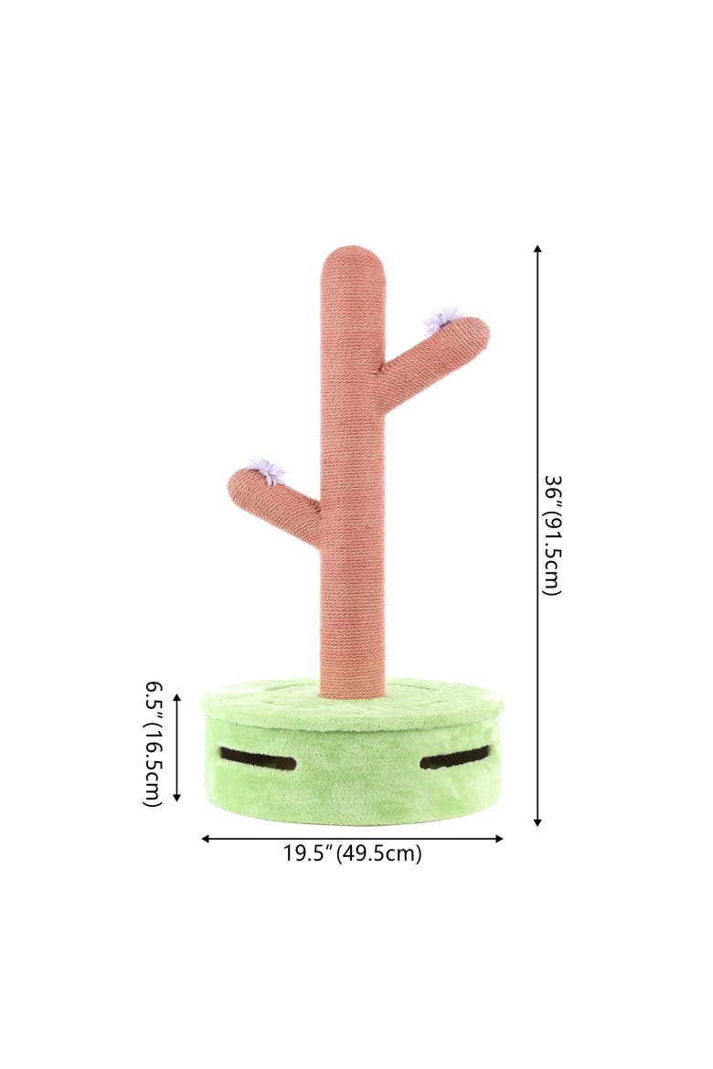 Rosa Modern Jute Cactus Cat Scratching Post with Flower Toys and Built-In Bell Toys, Alternate, color, Pink