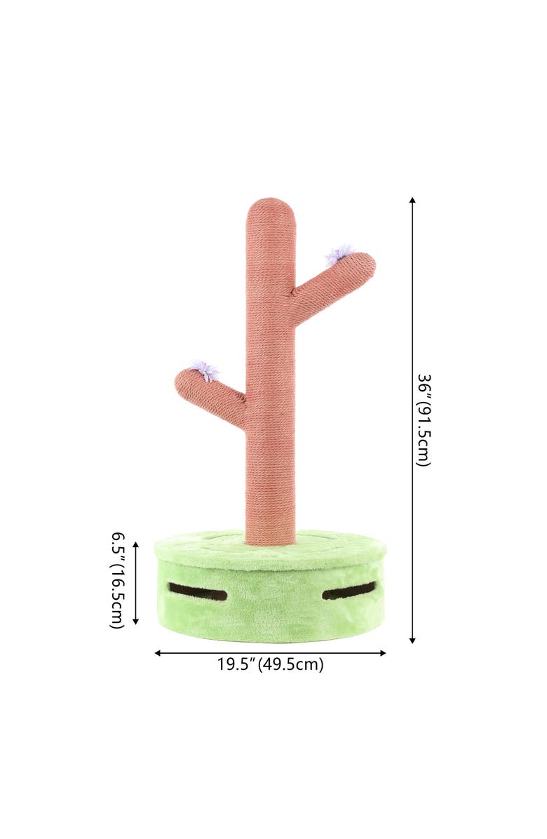 The Licker Store Rosa Modern Jute Cactus Cat Scratching Post with Flower Toys and Built-In Bell Toys, Alternate, color, Pink