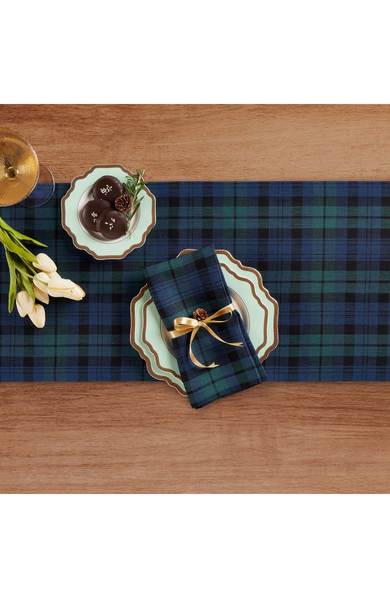 Solino Home Linen Table Runner for Dining Table, Holiday and Everyday Table Decor - Blackwatch Plaid, Alternate, color, Blue And Green