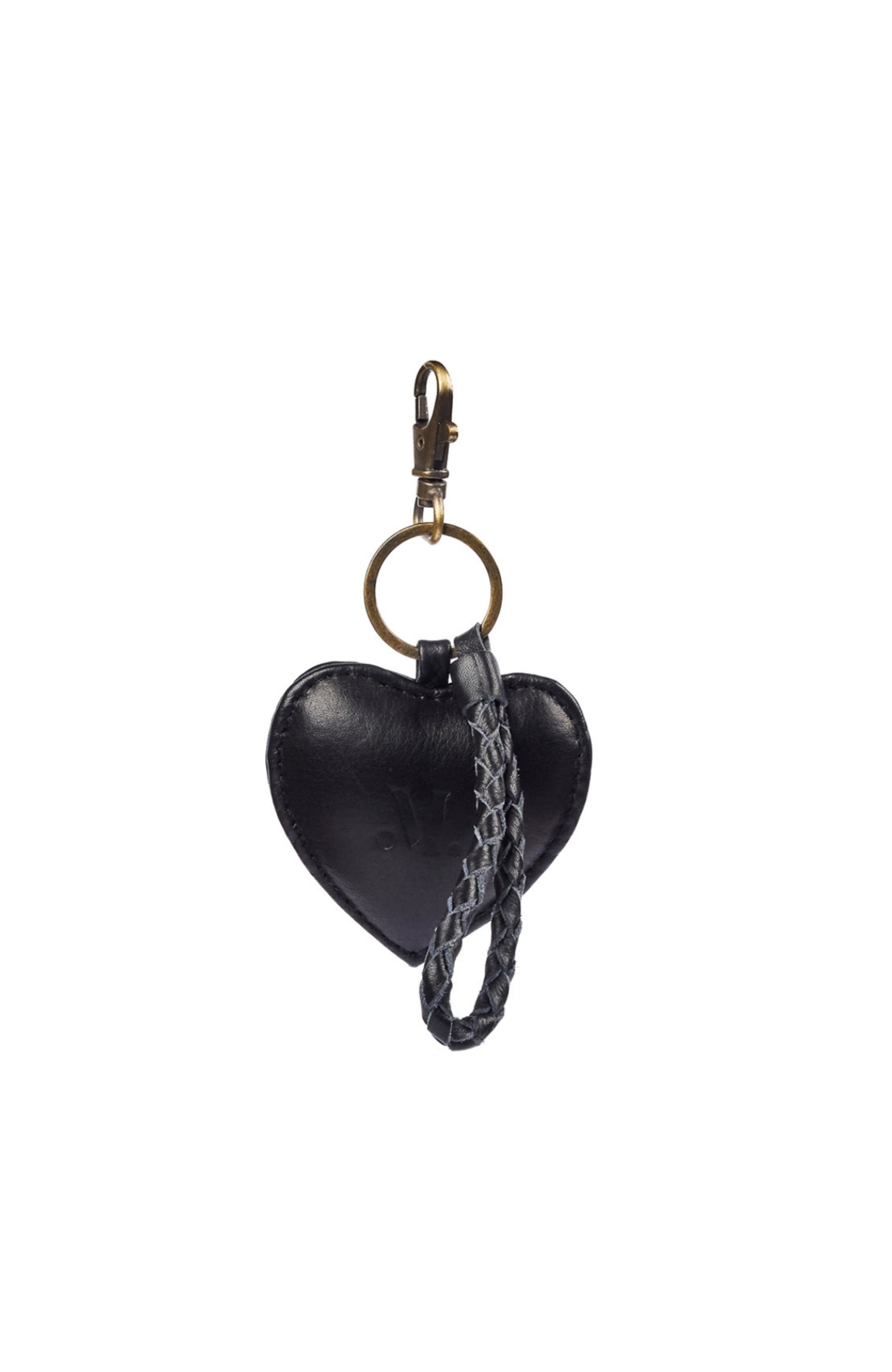 Mandrn Leather Puffy Heart Keychain, Main, color, Black