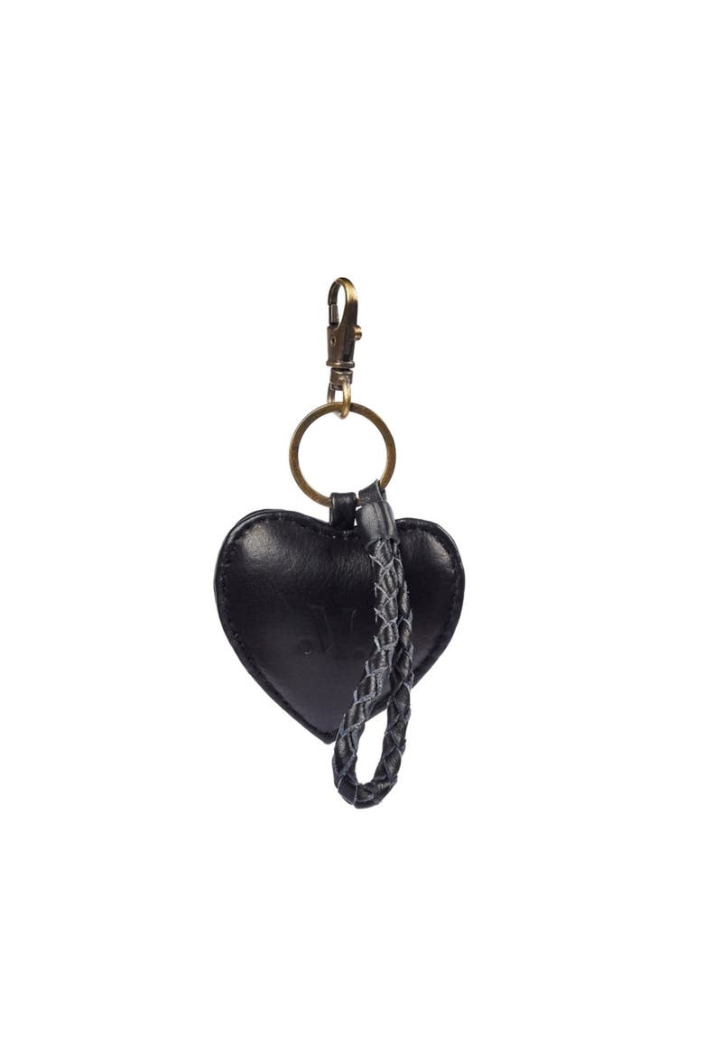 Leather Puffy Heart Keychain, Main, color, Black
