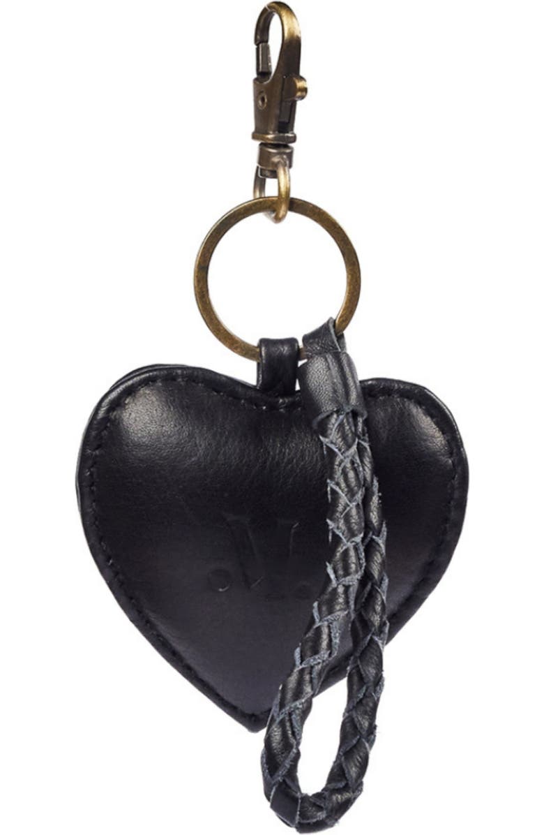 Mandrn Leather Puffy Heart Keychain, Main, color, Black