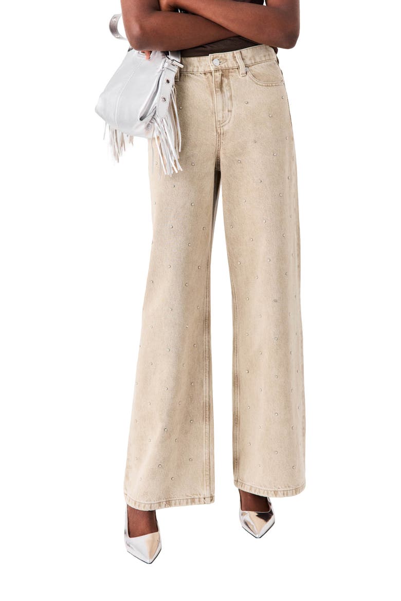 Wide-leg rhinestone jeans, Alternate, color, Beige