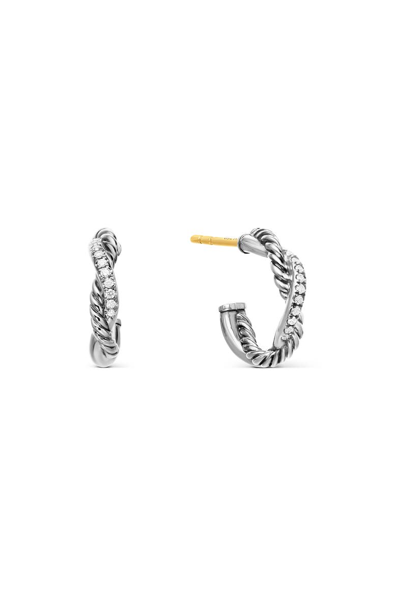Petite Infinity Huggie Hoop Earring with Pavé Diamonds, Main, color, DIAMOND/ SILVER