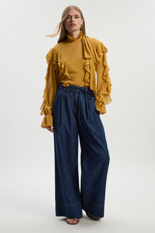 Karen Millen Denim Wide Legged Pants In Blue