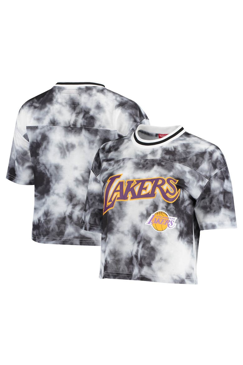 Women's Mitchell & Ness Black/White Los Angeles Lakers Hardwood Classics Tie-Dye Cropped T-Shirt, Alternate, color, BLACK