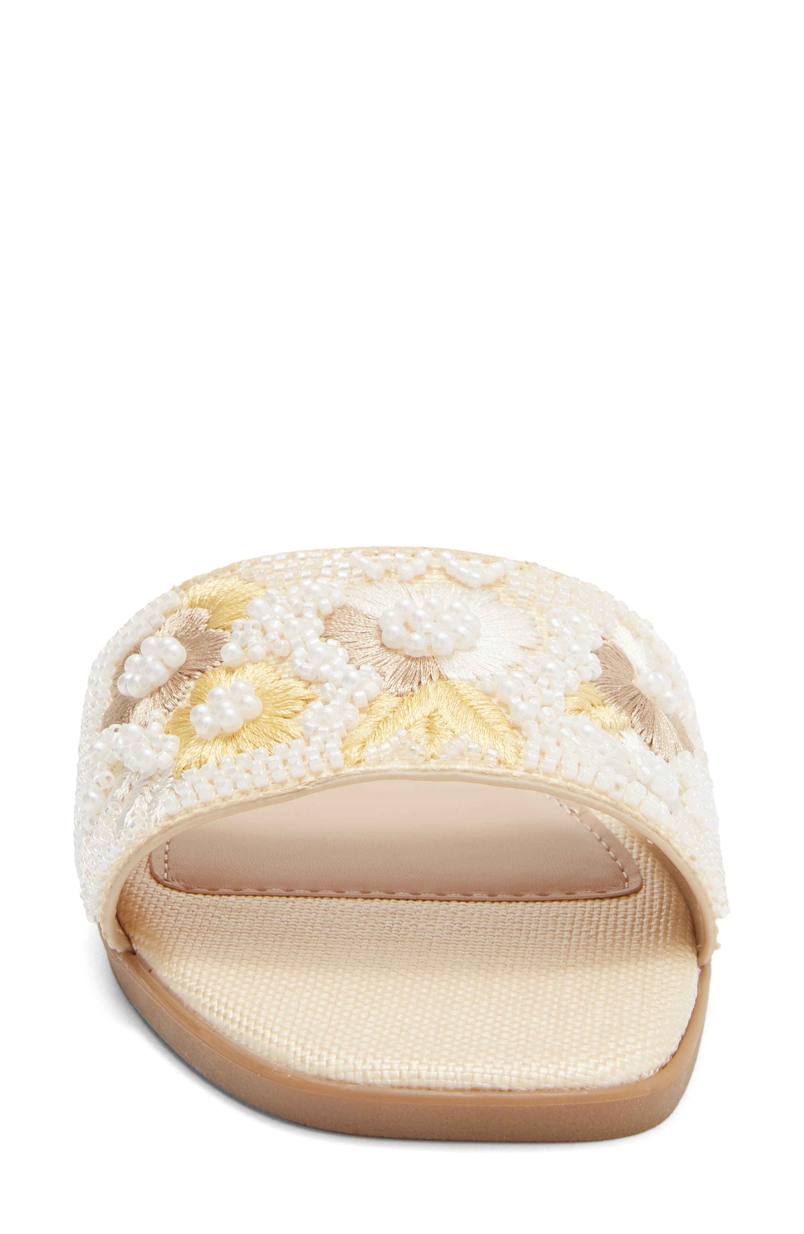 TOP MODA Rae Floral Beaded Raffia Slide Sandal, Alternate, color, Ivory Raffia