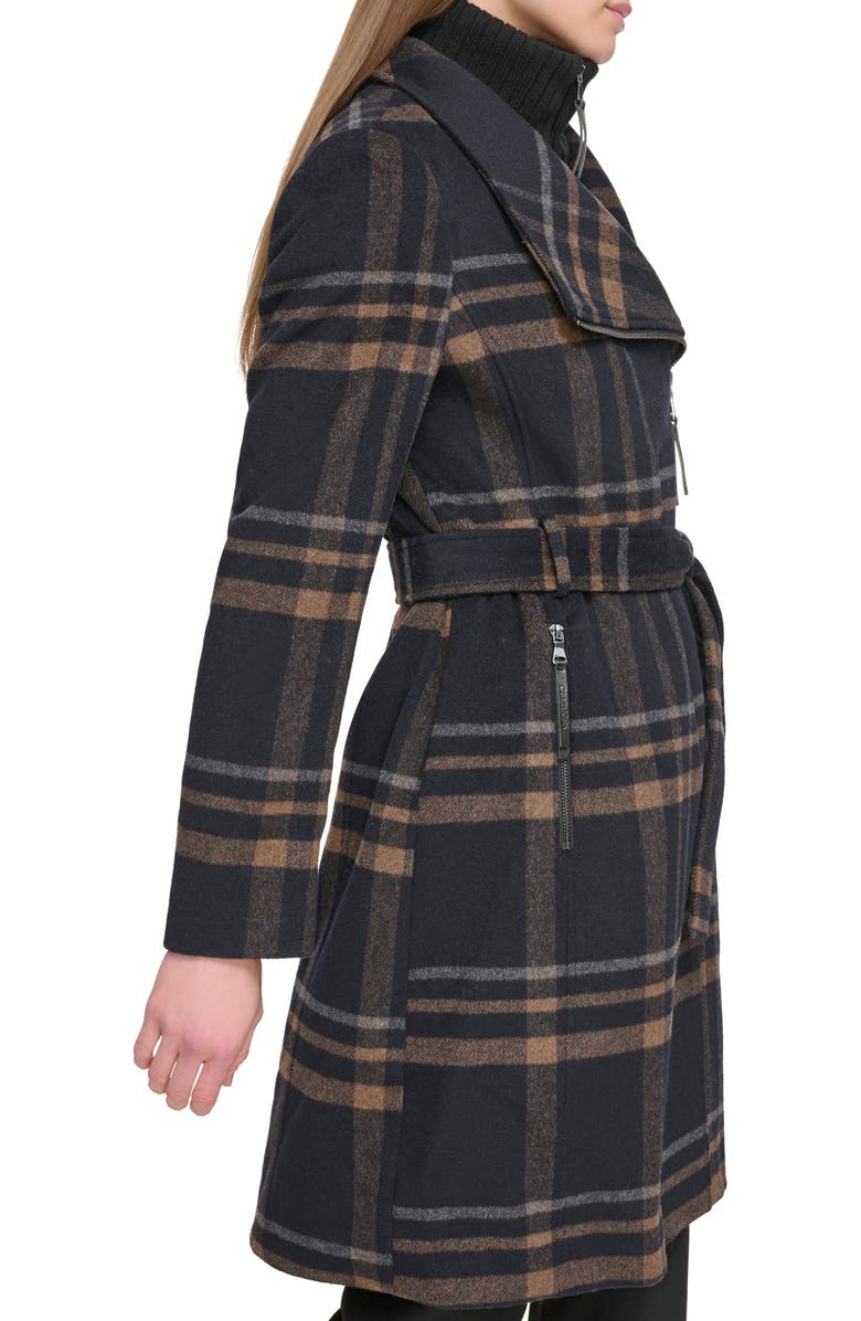 Calvin Klein Angled Zip Twill Coat, Alternate, color, Plaid Combo