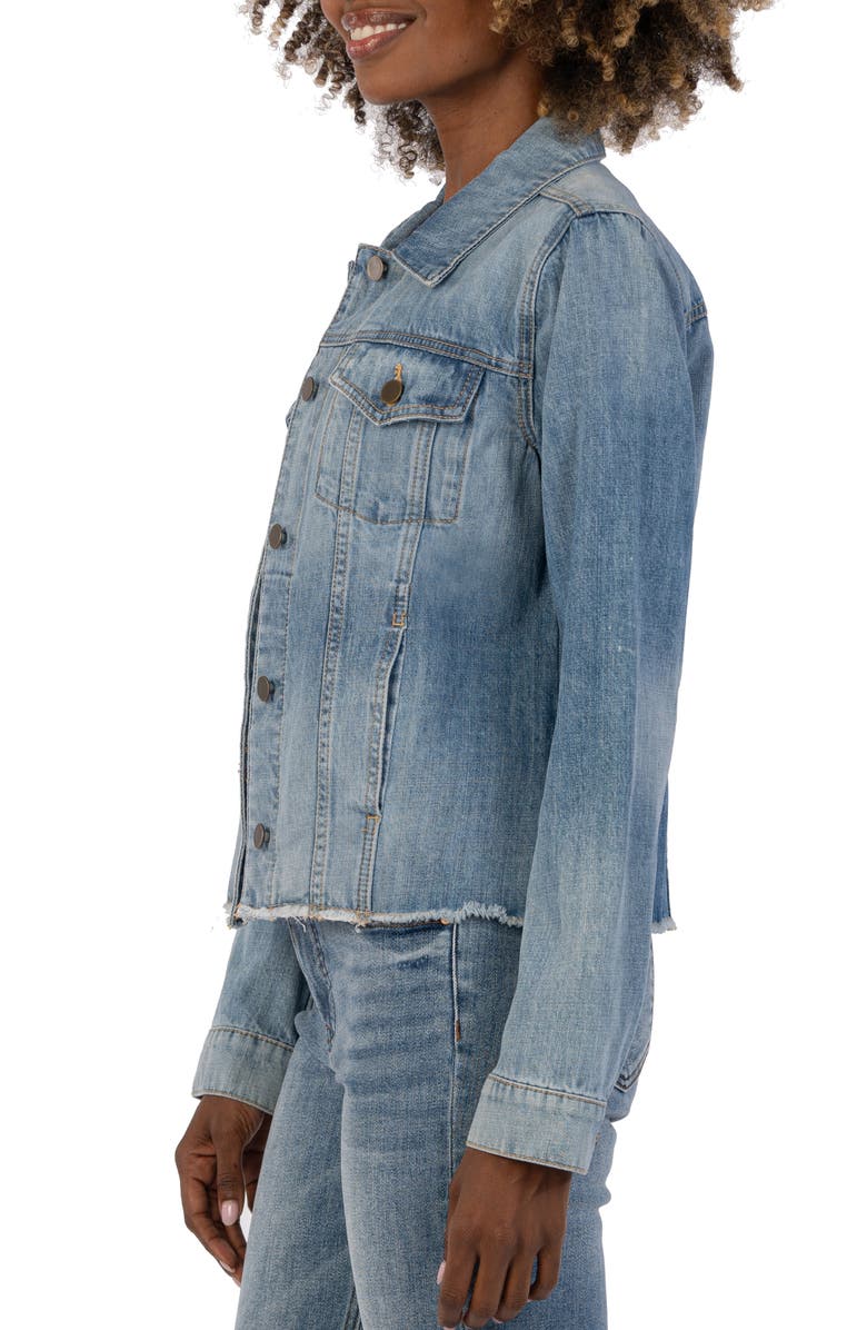 KUT from the Kloth Julia Raw Hem Denim Crop Trucker Jacket, Alternate, color,