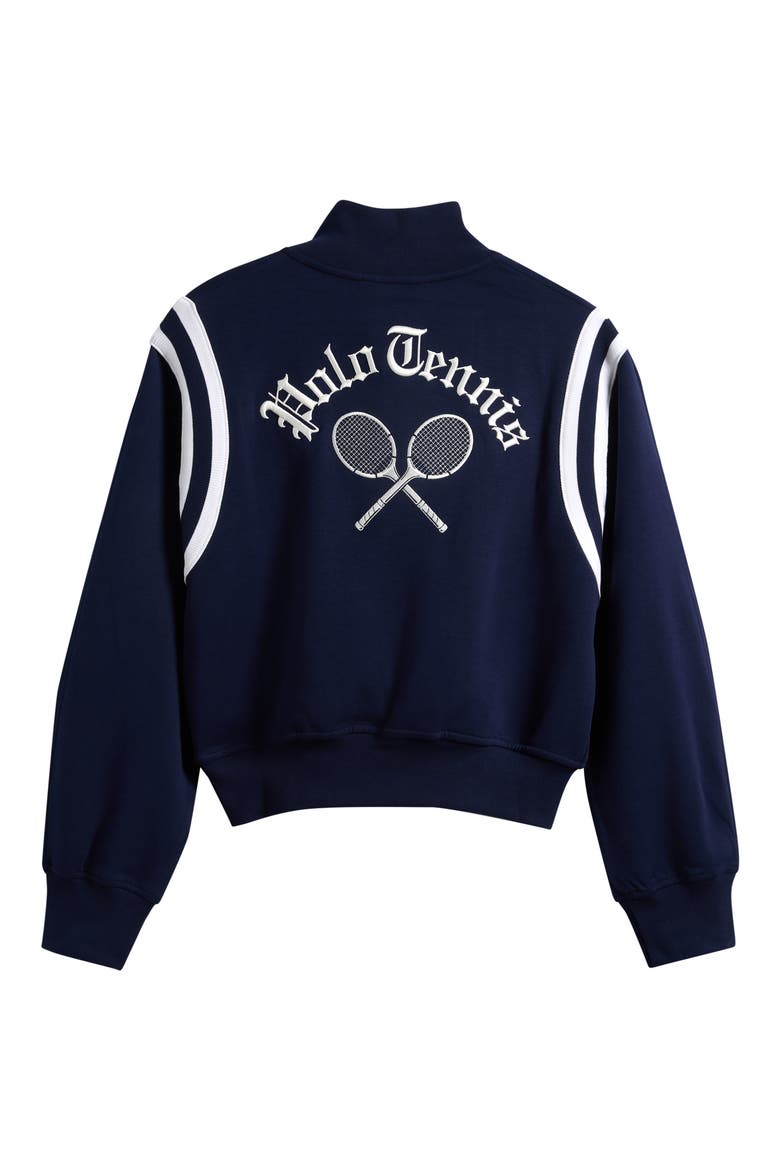 Double Knit Tennis Graphic Cotton Blend Zip Front Sweatshirt, Alternate, color, NAVY