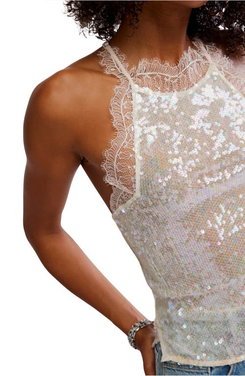 Free People Take Me Away Sequin & Lace Tank In Gray
