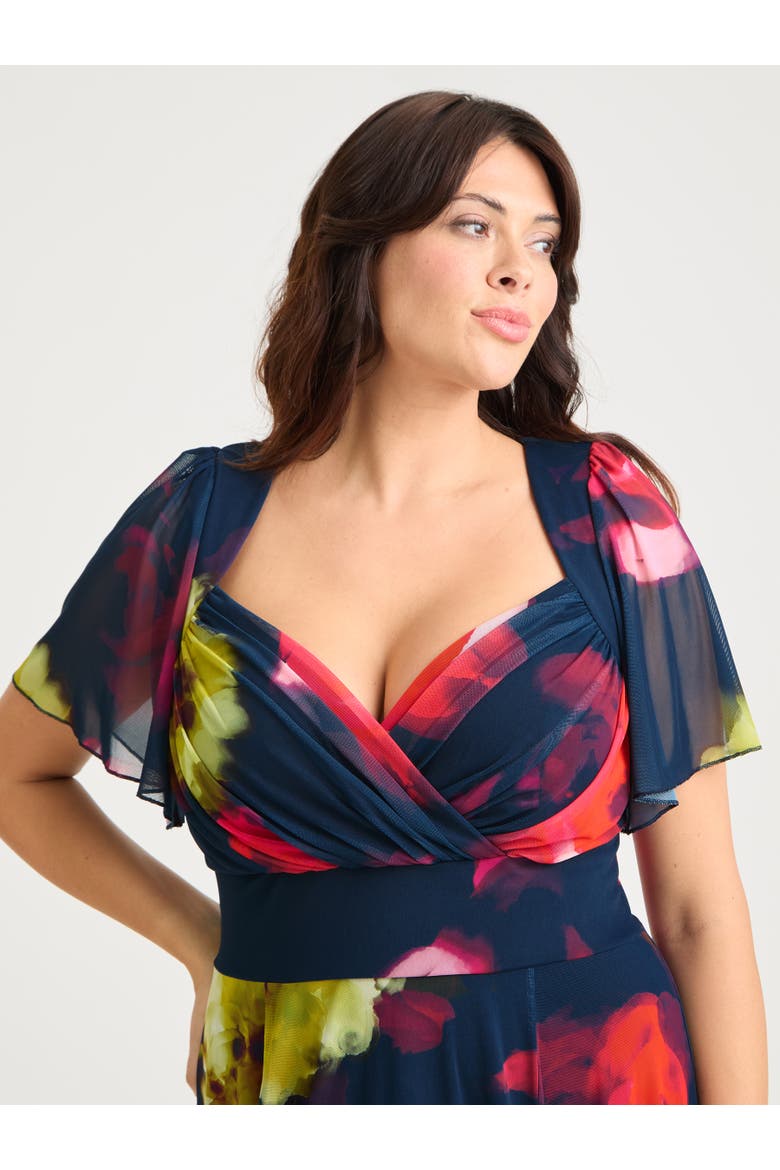 Kemi Bolero Wrap Bodice Maxi Gown, Alternate, color, Navy Red Multi