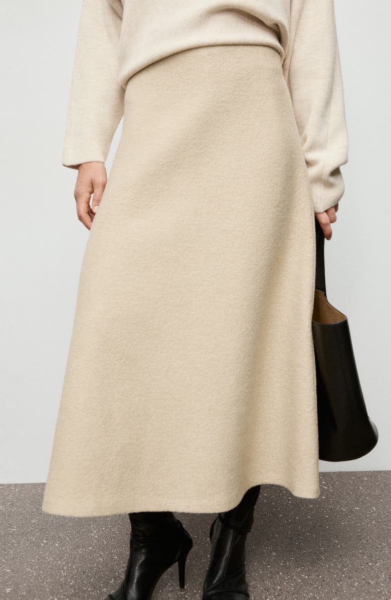 MANGO Penny A-Line Wool Blend Midi Skirt, Alternate, color, Beige
