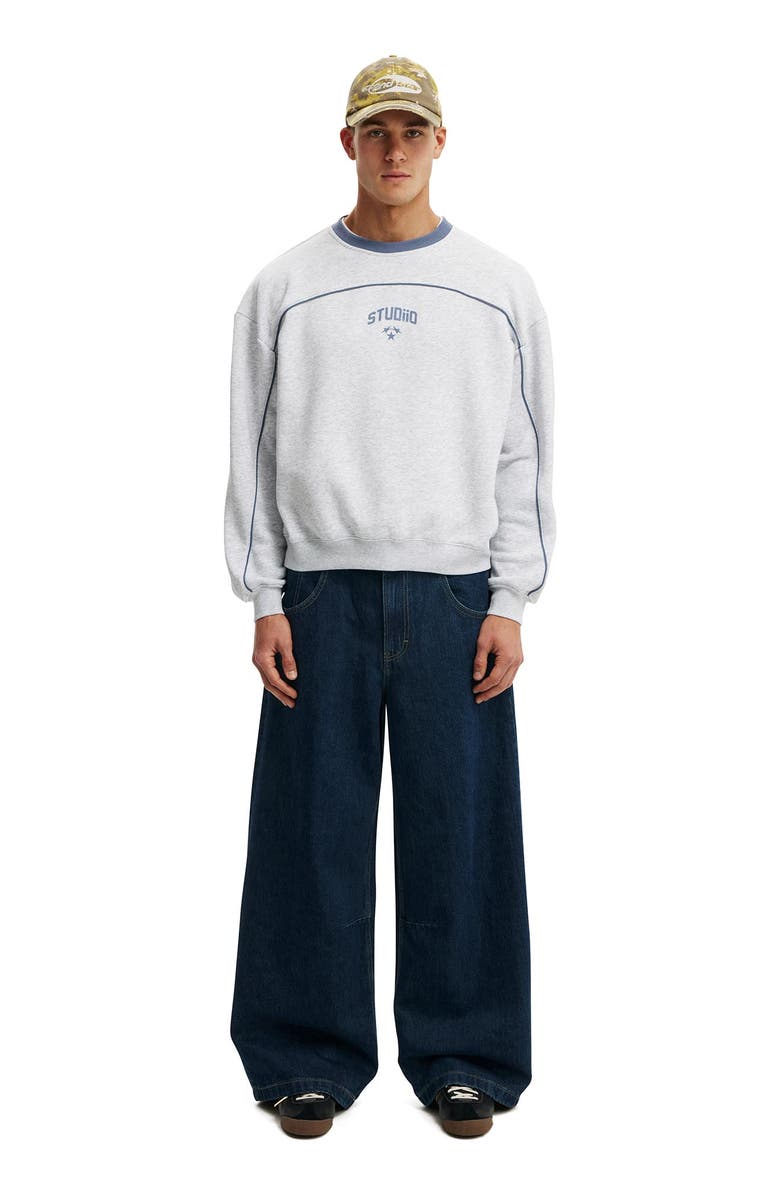 Cotton On Men's Box Fit Graphic Crew Sweater, Alternate, color, Grey Marle Studiio 91