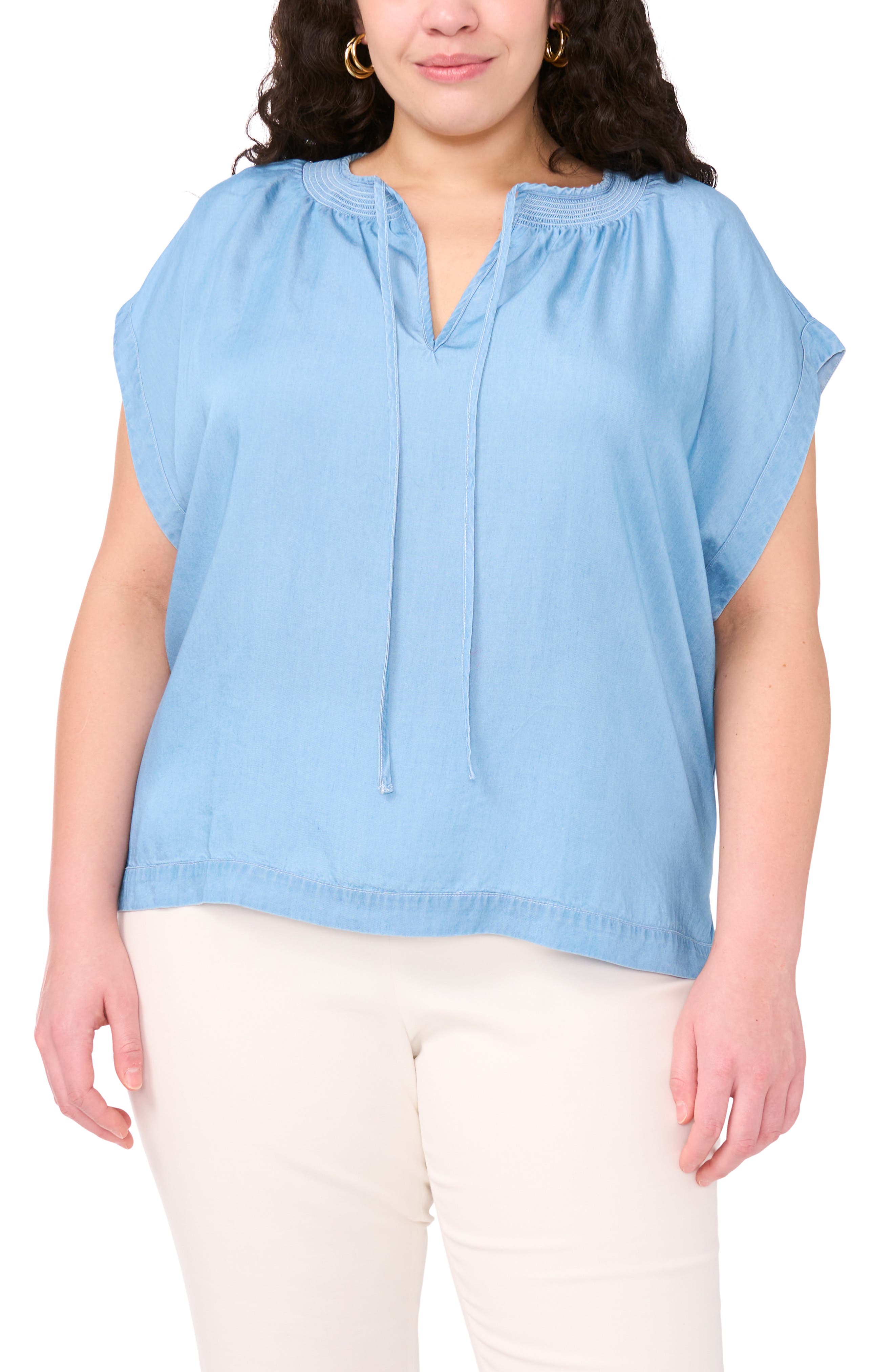 Vince Camuto Chambray Peasant Top
