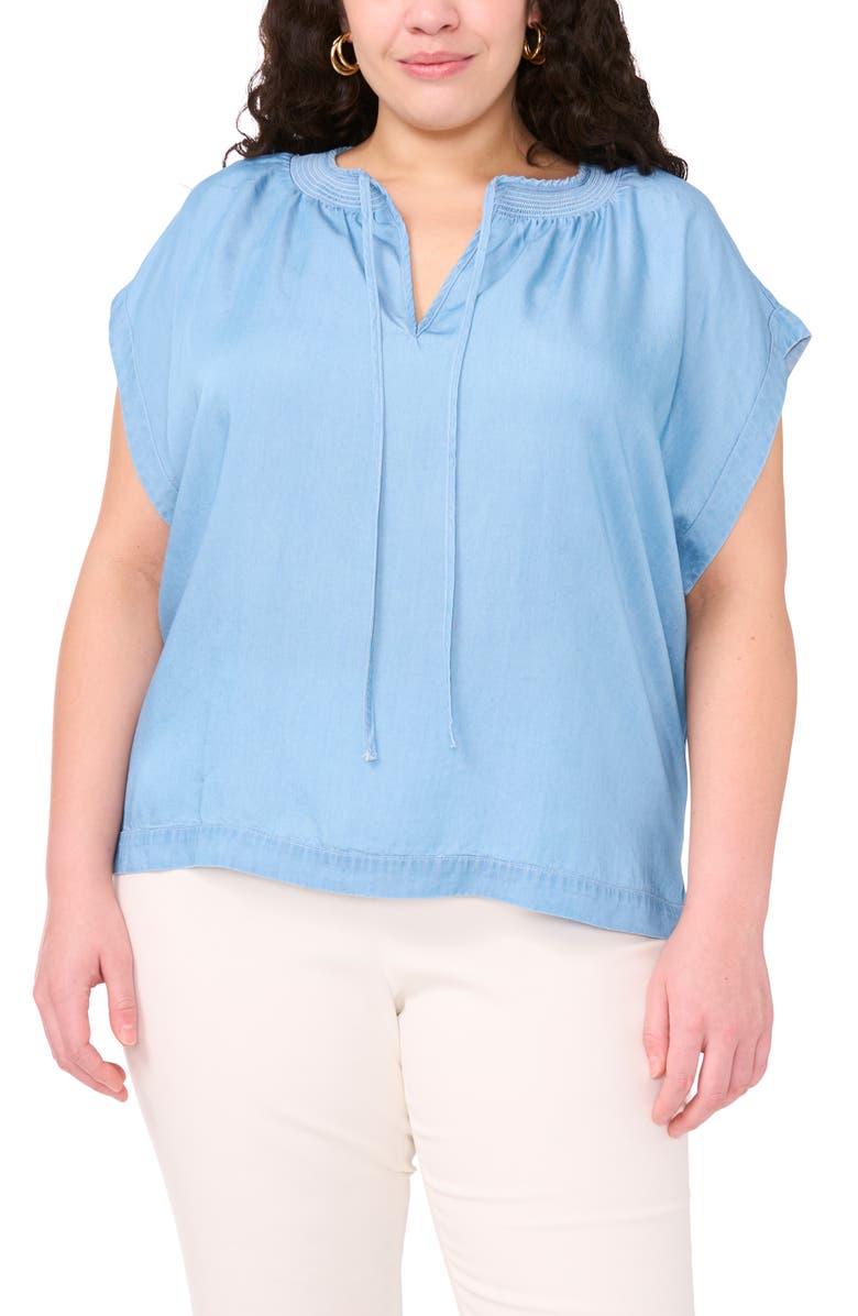 Vince Camuto Chambray Peasant Top, Main, color, Indigo