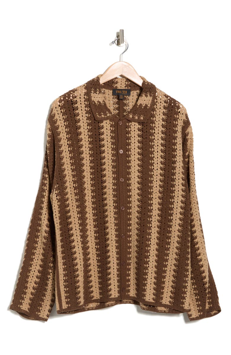 TRUTH Crochet Long Sleeve Button-Up Sweater, Alternate, color, Chocolate Combo