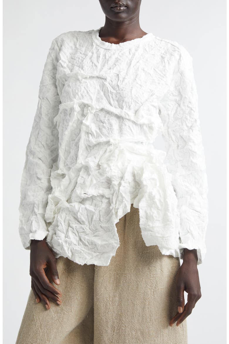 Raschel Knit Crushed Ruffle Top, Alternate, color, WHITE