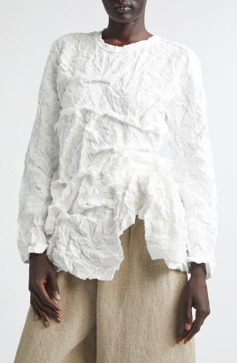 Comme des Garçons Raschel Knit Crushed Ruffle Top, Alternate, color, White