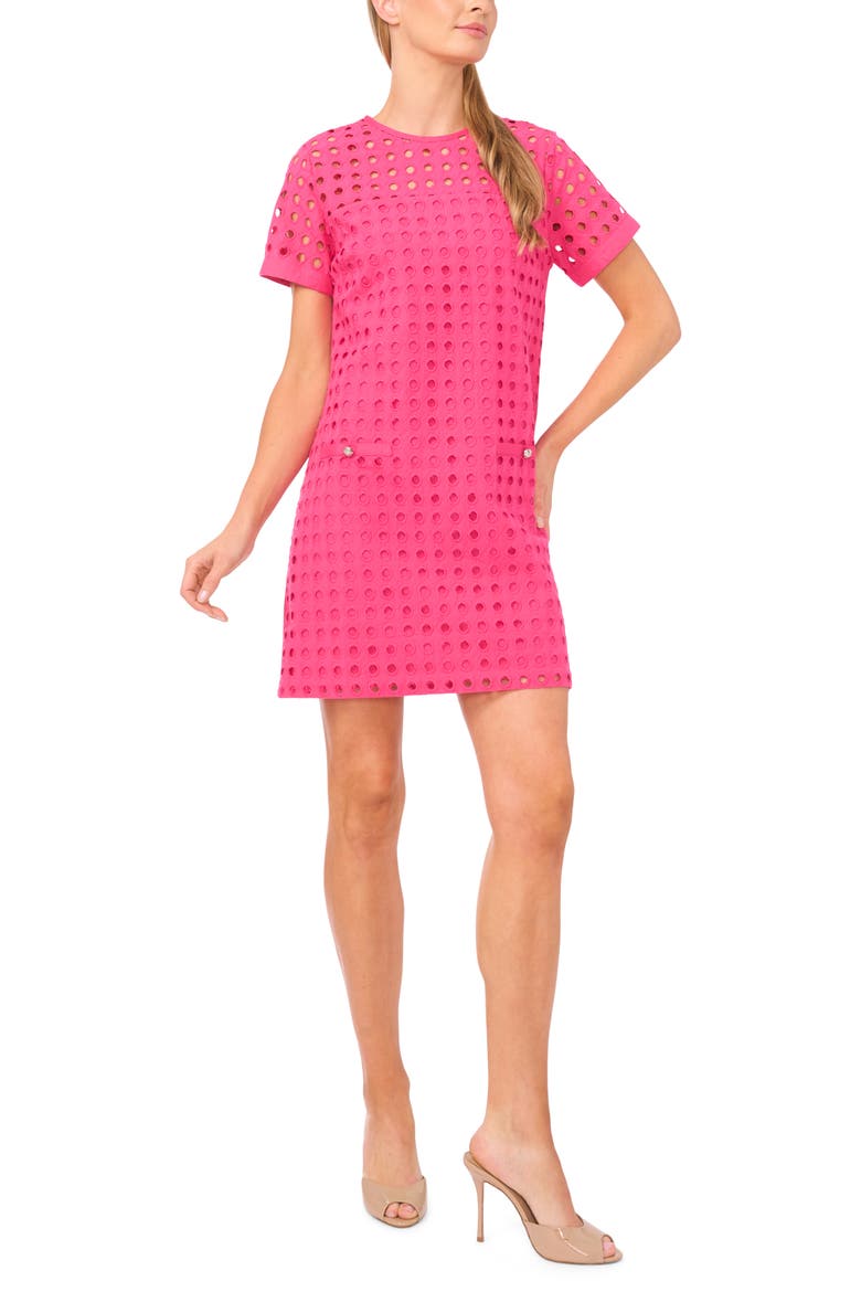 Circle Eyelet Shift Dress, Main, color, PINK TAFFY