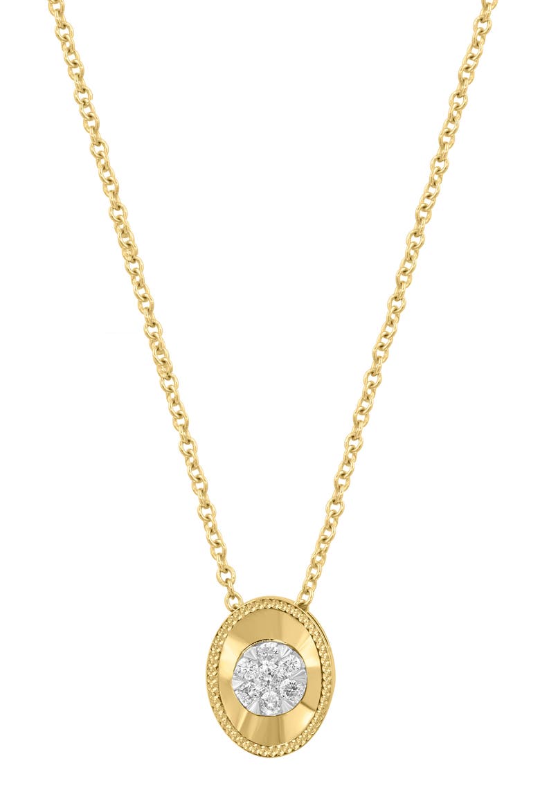 14K Gold Plated Sterling Silver Pavé Diamond Oval Pendant Necklace, Alternate, color, GOLD