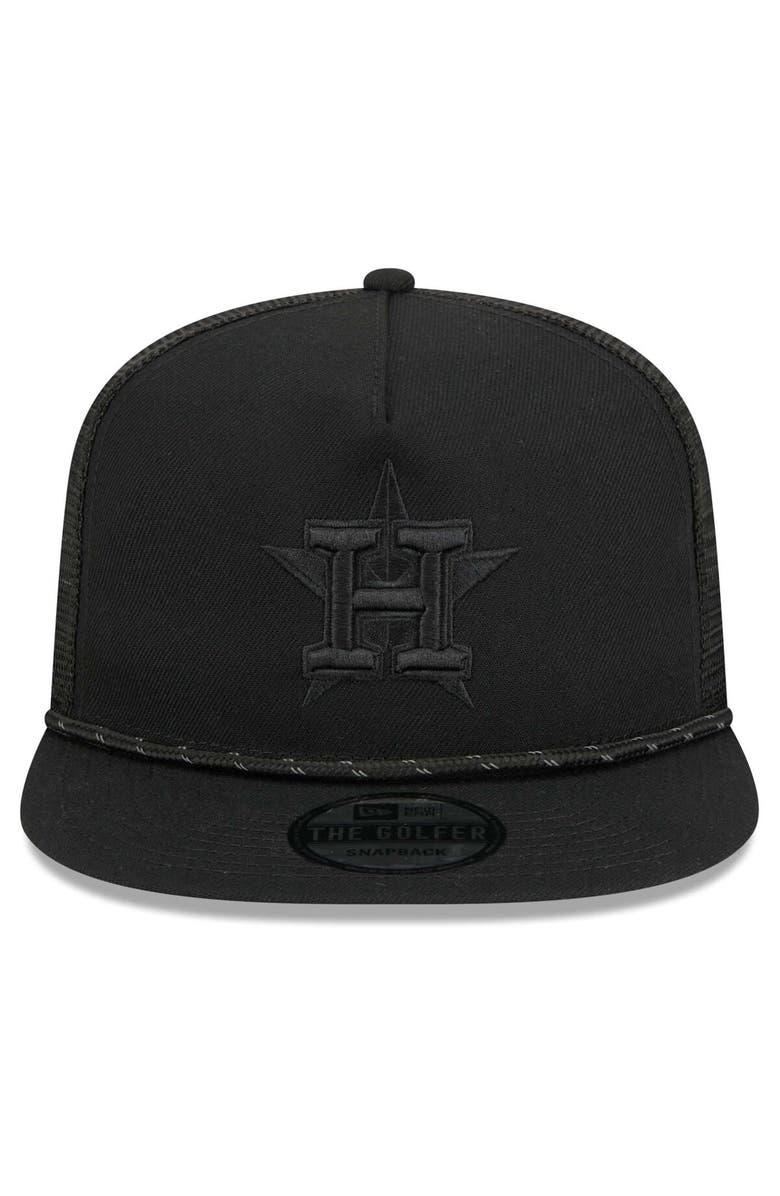 New Era Men's New Era Houston Astros Black on Black Meshback Golfer Snapback Hat, Alternate, color,