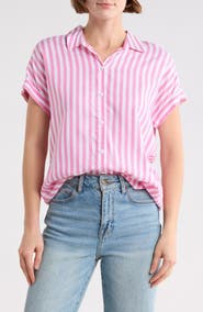 beachlunchlounge Kenzie Stripe Short Sleeve Button-Up Shirt