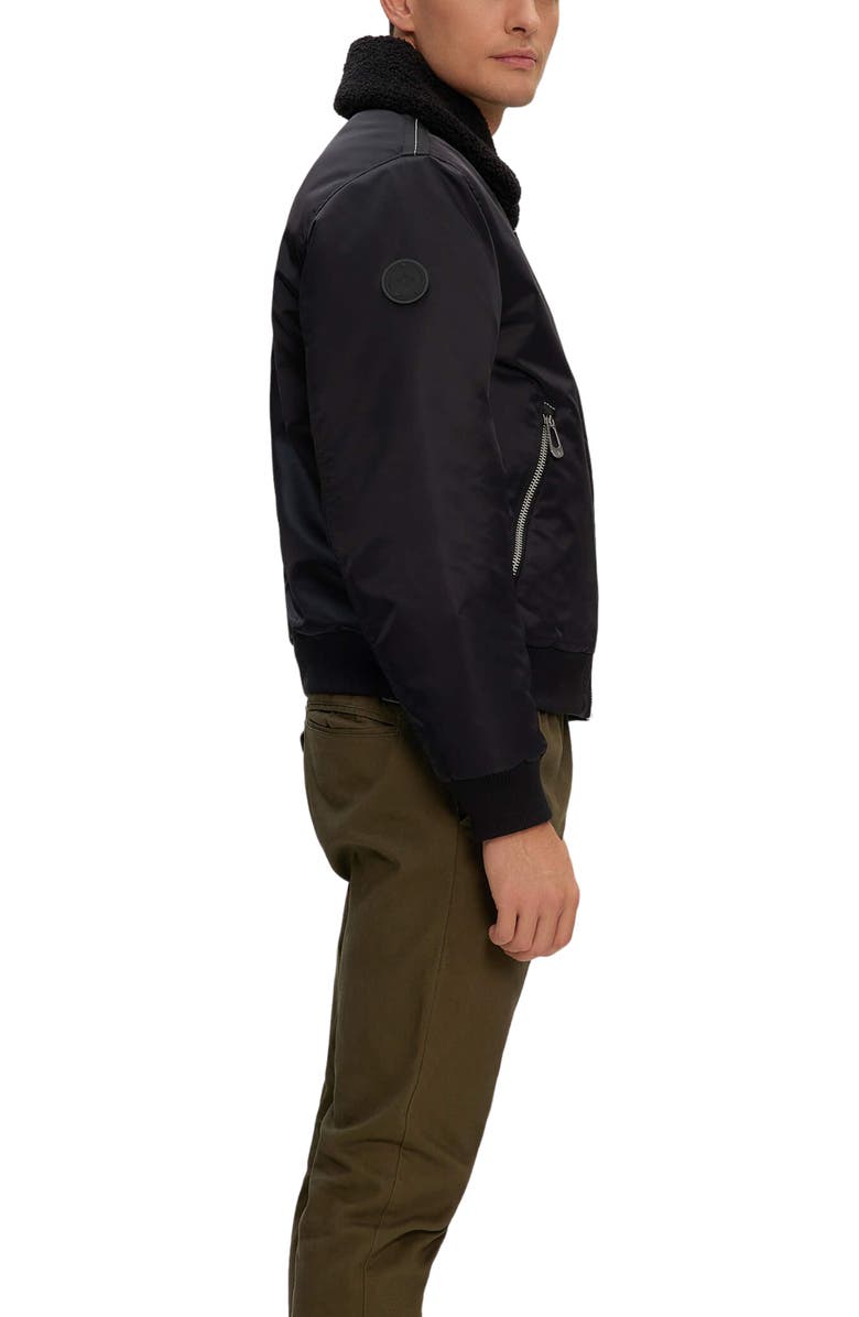 Noize Brian Faux Shearling Collar Water Resistant Short Bomber Jacket, Alternate, color, Black