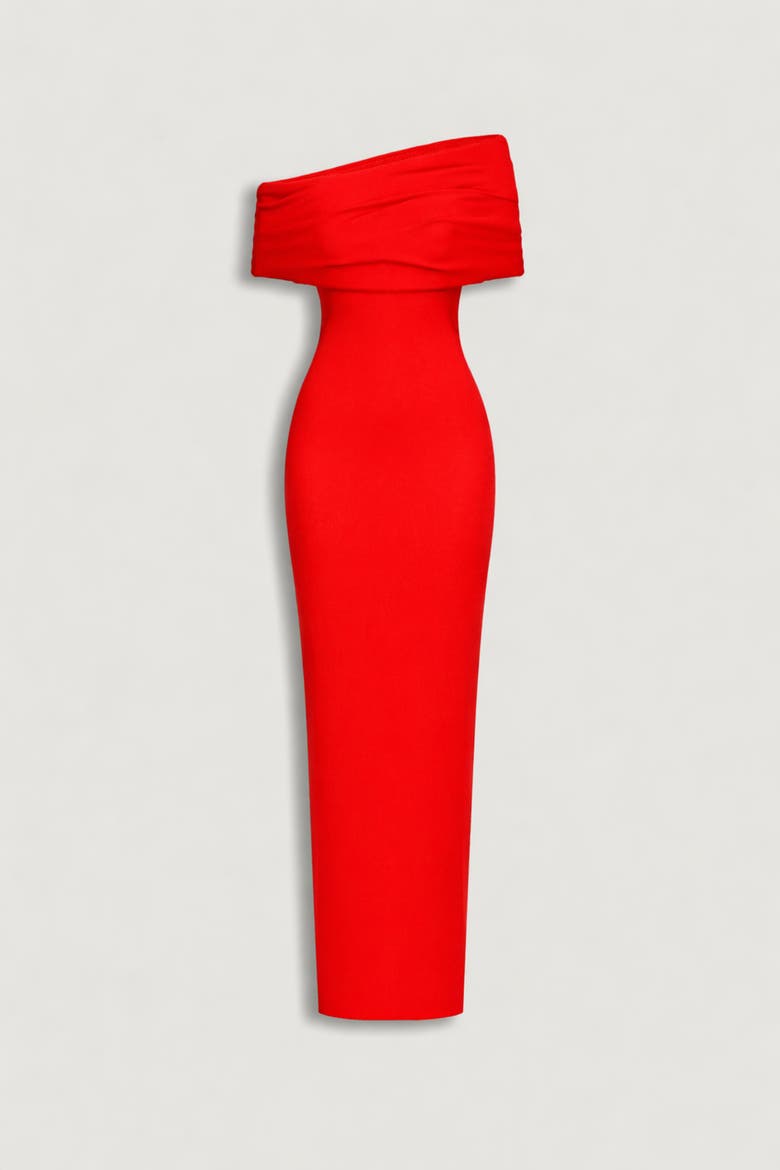 Asymmetric Strapless Maxi Dress, Alternate, color, Red