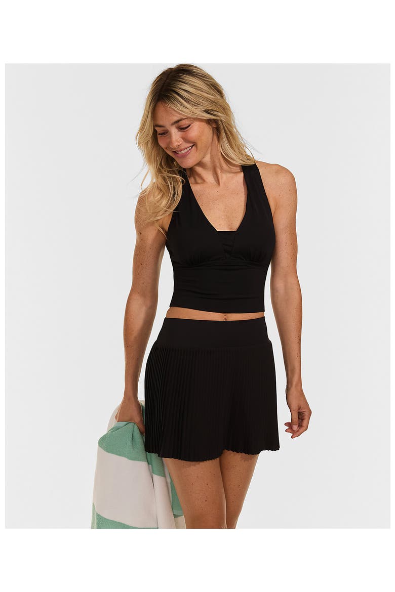 High Waisted Pleated Woven Swim Skort, Alternate, color, Black