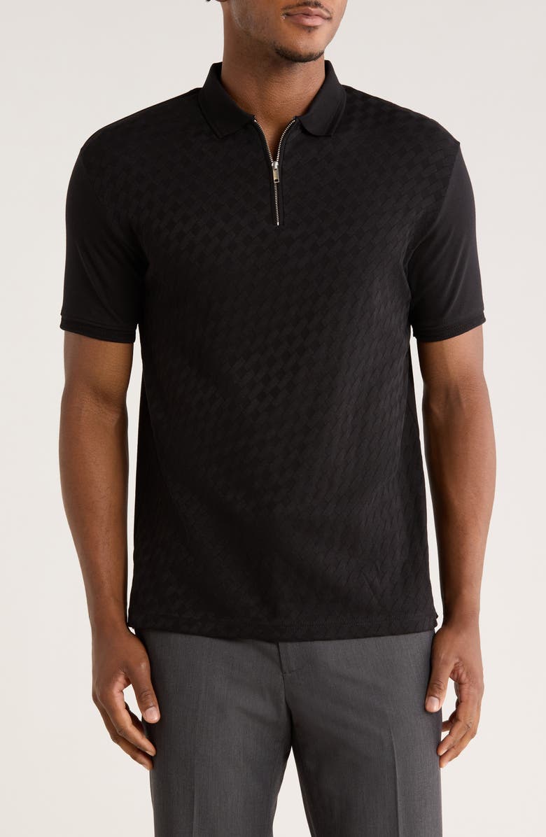 DENIM AND FLOWER Textured Quarter Zip Knit Polo, Main, color, 