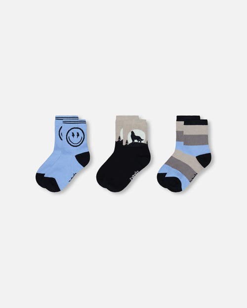 Deux Par Deux Boy 3-pack Knit Socks In Blue