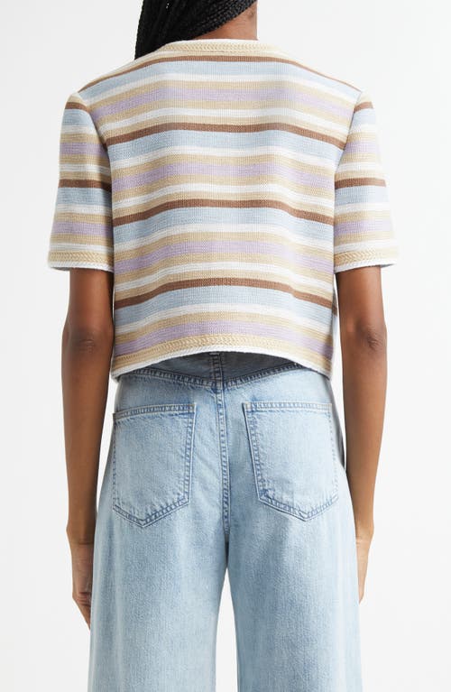 Veronica Beard Wyatt Striped Short-sleeve Jacket In Stone Khaki Multi